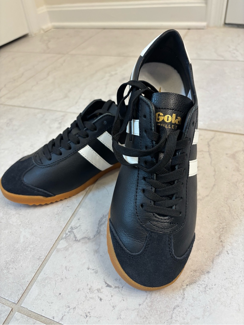 Gola Bullet Leather Sneakers Black White Gum - Women’s 8 / EU 39 (NIB)